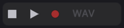 Playback controls in the top transport. The square stops playback; the triangle starts it.