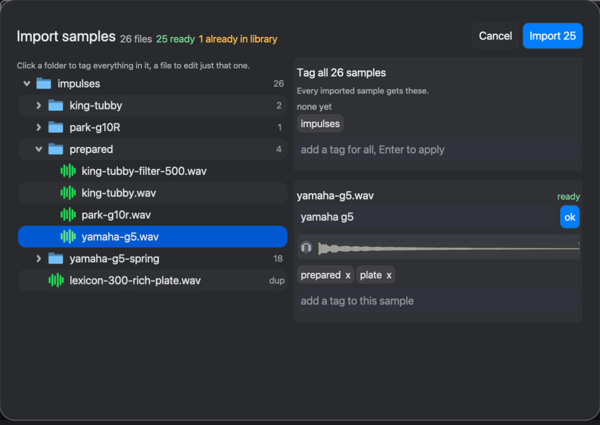 Review the staged files and their tags before importing.
